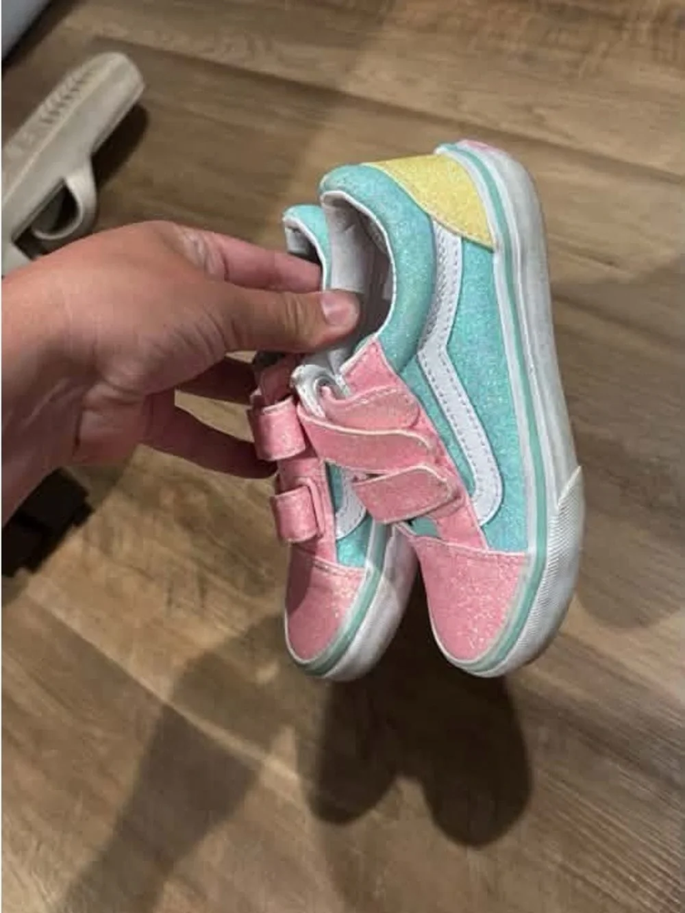 Vans Kids Glitter Velcro Sneakers in Pink, Teal & Yellow